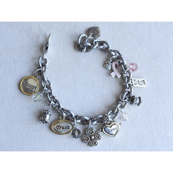 Brighton Power Pink Charm Bracelet Breast Cancer Awareness 2006 Retired 8.5" - Picture 1 of 6